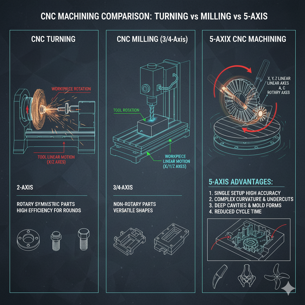 5-Axis CNC Machining Services 1 CNC MACHINING COMPARISON TURNING vs MILLING vs 5 AXIS