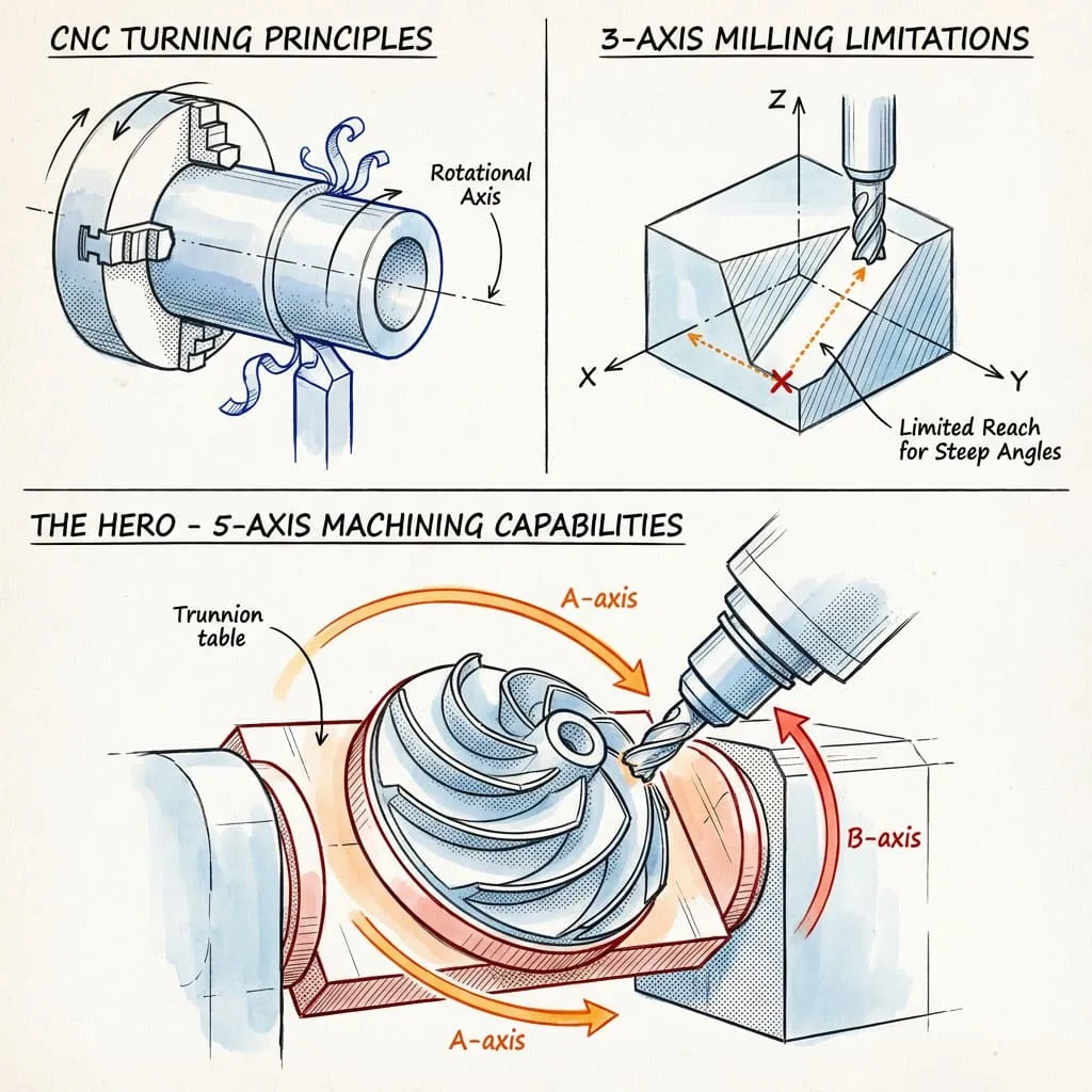 CNC MACHINING COMPARISON CNC TURNING vs CNC MILLING-vs 5 AXIS CNC machining