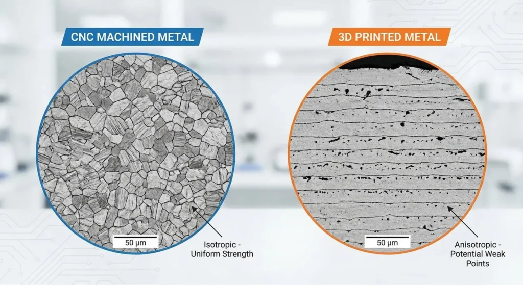 A comparison diagram of the internal structures of metal parts processed by CNC and metal parts printed by 3D technology