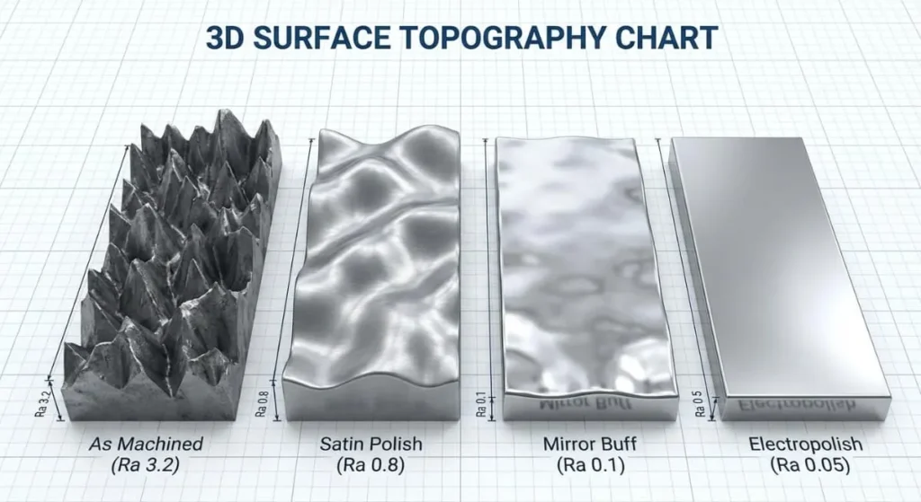 Chart illustrating surface roughness profiles for different polishing levels