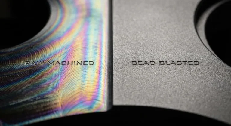 Close up texture comparison showing removal of CNC tool marks after bead blasting