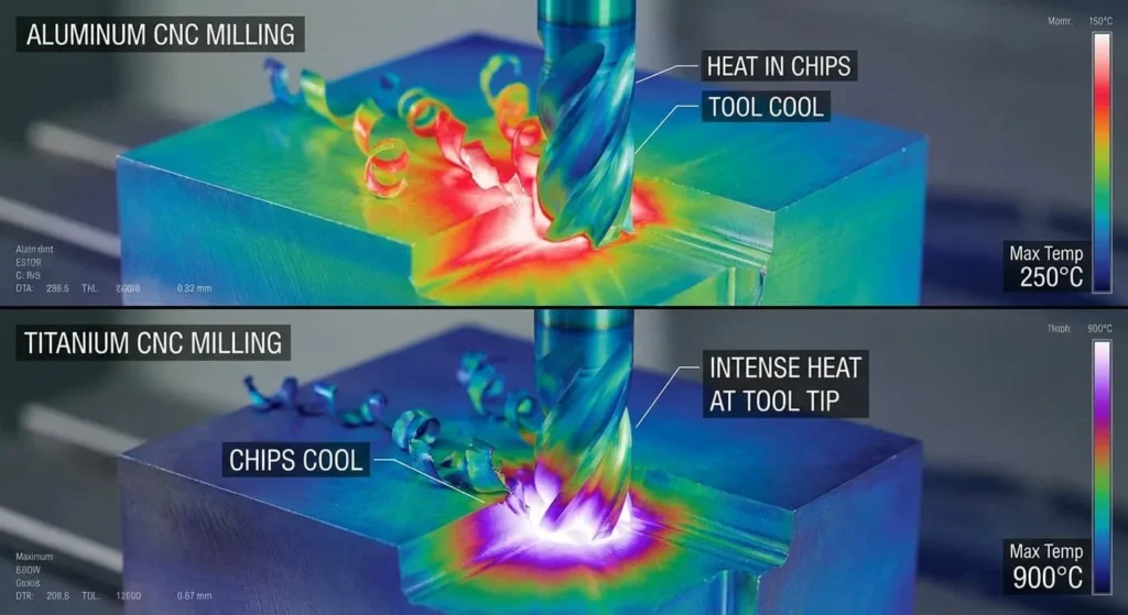 Comparison chart of processing temperatures during the cnc machining processing of aluminum alloys and titanium alloys