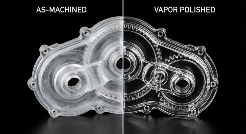Comparison of as-machined versus vapor polished finish in polycarbonate plastic machining