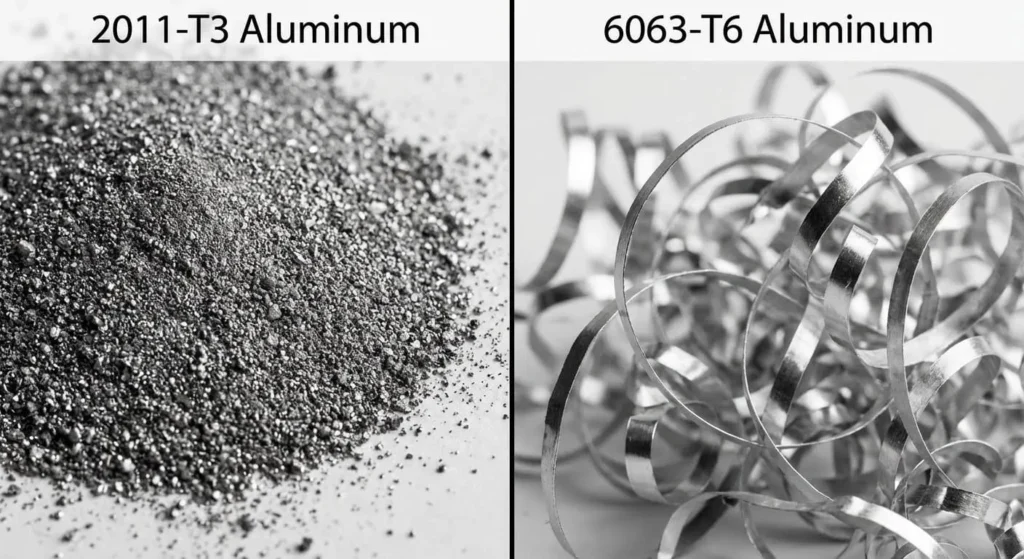 Machining chips comparison 2011-T3 vs 6063 CNC Aluminum Alloy