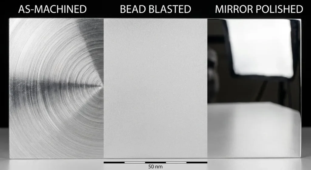 Surface finish comparison bead blast vs mirror polish