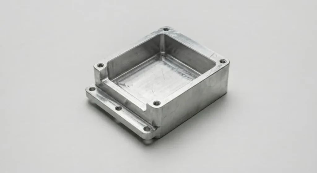 Prototype-stage CNC machined aluminum housing with visible tool marks for design validation